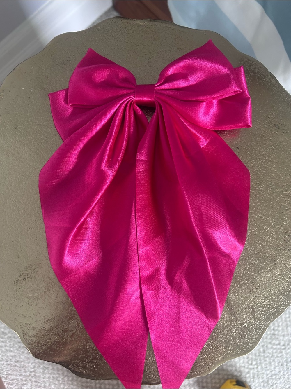 Satin Hair Bow Clip in Fuchsia Pink
